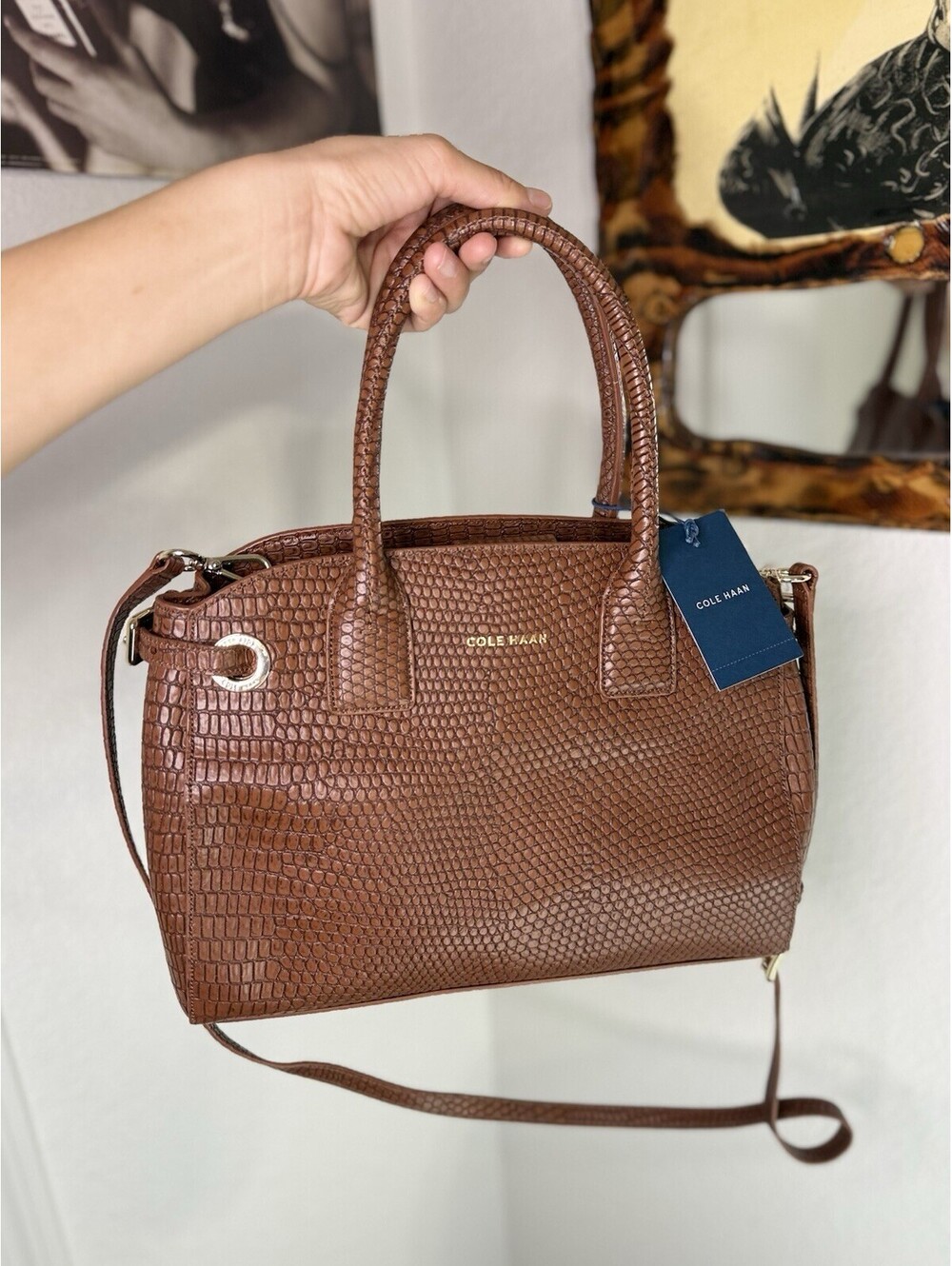 Cole Haan Brown Python Embossed Leather Satchel NWT